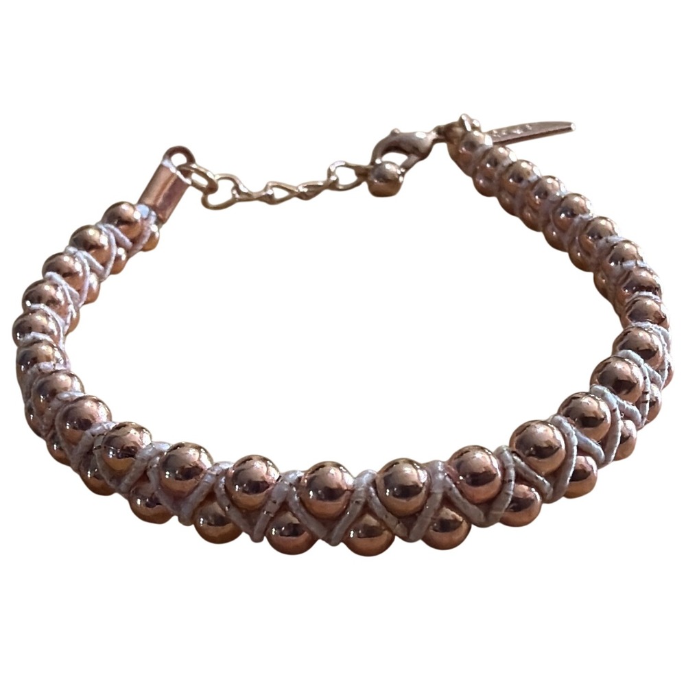 American‎ Eagle Rose Gold Tone Beaded Woven Cord Adjustable Bracelet Logo Charm